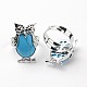 Owl Brass Synthetic Turquoise Finger Rings RJEW-L074-12-1
