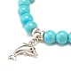 Bracelet extensible perlé rond turquoise synthétique avec goutte charm pour femme BJEW-JB07584-5
