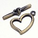 Brushed Brass Heart Toggle Clasps KK-L116-14AB-NF-2