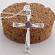 Silver Color Plated Brass Cubic Zirconia Cross Pendant Necklaces NJEW-BB09493-2