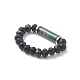 Natural & Synthetic Mixed Gemstone & Glass Column Beaded Stretch Ring for Women RJEW-JR00563-5