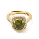 Olive Drab Cubic Zirconia Rectangle Adjustable Ring RJEW-E064-01G-02-2