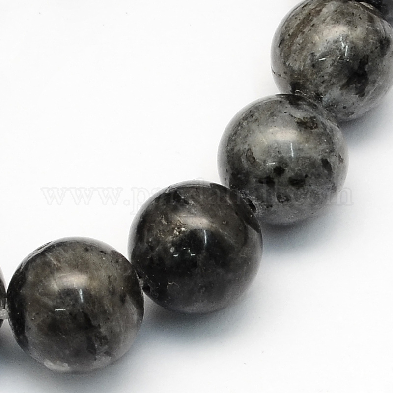 Natural Round Black Larvikite Labradorite Stone Beads Jewelry Making 15" In  Lot 