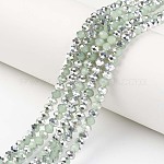 Chapelets de perles en verre électroplaqué, jade d'imitation, demi-argenté, facette, rondelle, vert pale, 8x6mm, Trou: 1mm, Environ 68 pcs/chapelet, 15.5 pouce (38.75 cm)
