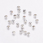 Perles séparateurs en laiton, couleur argentée, ronde, 2.4mm, Trou: 0.8mm
