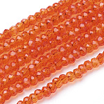 Abalorios de vidrio, facetados, rerondana plana, rojo naranja, 3x2mm, agujero: 0.5 mm, aproximamente 150~160 pcs / cadena, 15.35 pulgada (39 cm)