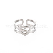 304 Stainless Steel Heart Wrap Open Cuff Ring for Women RJEW-S405-209P