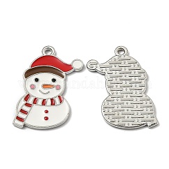 合金エナメルチャーム  クリスマスのために  雪だるま  赤＆白＆茶色  プラチナ  26x15.5x1.3mm  穴：1.6mm