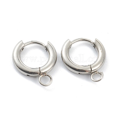 Orecchini a cerchio huggie in acciaio inossidabile 201 resistenti all'ossidazione, con anello orizzontale e perno in acciaio chirurgico inossidabile 316, colore acciaio inossidabile, 16x13.5x2.5mm, Foro: 2.5 mm, ago :1mm