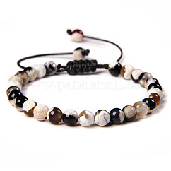 Pulseras trenzadas ajustables con cuentas redondas de ágata natural, 6mm