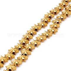 Electroplate ematite non magnetici sintetici, stella, oro placcato, 7.5x7x3.5mm, Foro: 1 mm, circa 44~61pcs/filo, 11.02 pollice (28 cm) ~ 15.55 pollici (39.5 cm)