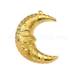Pendenti grandi in acciaio inossidabile 304, charms luna, placcatura ionica (ip), vero placcato oro 18k, 51x43mm