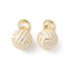 Colgantes de esmalte de latón, pelotas, chapado en rack, sin plomo y cadmio, Plateado de larga duración, real 18k chapado en oro, redondo, con anillo de salto, voleibol, 10x6.5~7mm, agujero: 3.4 mm