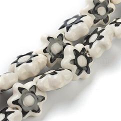 Porcelana hecha a mano cuentas de flores hebras, blanco, 15.5x15.5x7mm, agujero: 2 mm, aproximamente 20 pcs / cadena, 11.42 pulgada (29 cm)