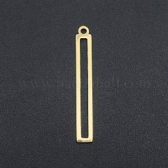 201 Edelstahlanhänger, Laserschnitt, hohl, Rechteck / Balken, echtes 18k vergoldet, 32x4x1 mm, Bohrung: 1.6 mm