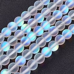 Abalorios de piedra de luna sintética hebras, Cuentas holográficas, esmerilado, teñido, redondo, 8mm, agujero: 1 mm, aproximamente 48 unidades / cadena, 15.15 pulgada
