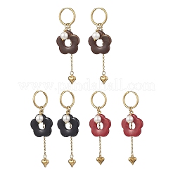 Серьги-кольца с кисточками в форме цветка и сердца из нержавеющей стали 304 EJEW-JE06730