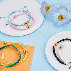 6 set di braccialetti a maglie in lega smaltata con girasole in 6 colori&nbsp;BJEW-FI0001-07