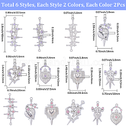 24スタイルの合金ラインストーンコネクターチャーム12個。  クロスハートリンク  混合図形  プラチナ  32~48x17.5~22.5x4~4.5mm  穴：1.6~1.8mm  2個/スタイル&nbsp;FIND-SC0022-21A