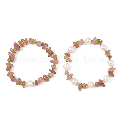2 pezzo 2 stili set di braccialetti elasticizzati da donna con quarzo fragola naturale&nbsp;BJEW-JB14340