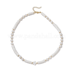 Ожерелья из натуральных белых ракушек и круглых бусин хейши&nbsp;NJEW-JN05805