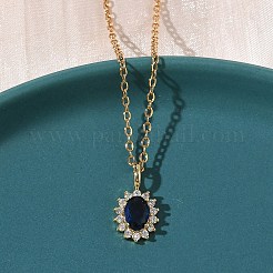 Овальный кулон из латуни с прозрачными и синими кубическими цирконами&nbsp;NJEW-D341-09G