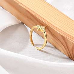 Кольца-манжеты для женщин с покрытием из звездной латуни с микропаве из прозрачного кубического циркония RJEW-M028-122G