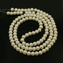 ガラスパールビーズ連売り  パールカラーの  ラウンド  乳白色  4~5mm  穴：1mm  約216個/連&nbsp;X-HY-4D-B02