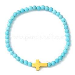 2 pz 2 stili howlite naturale e turchese sintetico e set di bracciali elastici con perline incrociate in acciaio inossidabile 304&nbsp;BJEW-JB09465-02