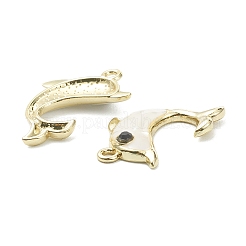 合金エナメルチャーム  シェルビーズとラインストーン付き  イルカ  ライトゴールド  ホワイト  23x16x3.5mm  穴：1.6mm&nbsp;PALLOY-E580-04B