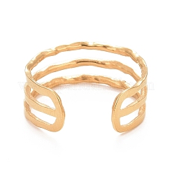 イオンプレーティング(IP) 304 ステンレススチール トリプルライン オープンカフリング 女性用  ゴールドカラー  usサイズ8 1/2(18.5mm)&nbsp;RJEW-C025-02G