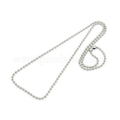 変色しにくい304ステンレススチールボールチェーンネックレス  コネクター付き  ステンレス鋼色  17.9インチ（45.5cm）  3mm&nbsp;STAS-M034-A-N05P