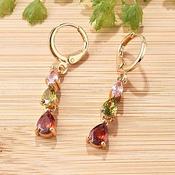 Серьги-кольца из латуни с каплевидным узором и разноцветными кубическими цирконами для женщин EJEW-G428-23G