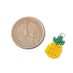 ガラスシードビーズペンダント  フルーツチャーム  304ステンレススチール製丸カン付き  パイナップル  19x12x1.5mm  穴：3mm&nbsp;PALLOY-MZ00517-02