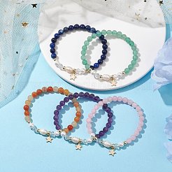 Эластичные браслеты из круглых драгоценных камней и жемчуга диаметром 6 мм. BJEW-JB10618