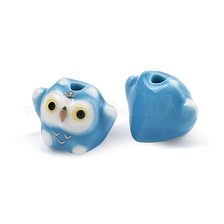 かわいい手描きのミニフクロウの磁器ビーズ  セラミック製の動物ビーズ  ディープスカイブルー  11.5~12x17x13~13.5mm  穴：2.5~2.7mm&nbsp;LS-PORC-F014-01E