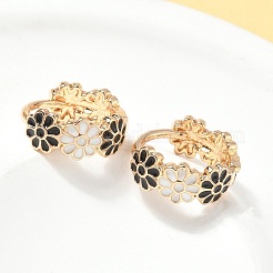 Серьги-кольца из латуни с эмалью в виде маргаритки для женщин&nbsp;LS-EJEW-G434-01G-01