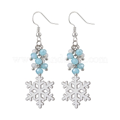 Серьги-подвески из гальванического стекла со снежинками EJEW-TA00663