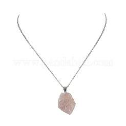 Collier avec pendentif en pépite de quartz rose naturel et chaînes en acier inoxydable 304&nbsp;NJEW-JN04385-03