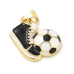 サッカーをテーマにした真鍮製エナメルペンダント  シューズ＆フットボールチャーム  長持ちメッキ  カドミウムフリー＆鉛フリー  ラックめっき  18KGP本金メッキ  ミックスカラー  15.5x19.5x5mm  穴：5x4mm&nbsp;KK-A303-01C-G