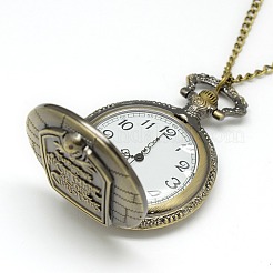 Legierung flache runde Halskette Taschenuhr&nbsp;WACH-N012-07