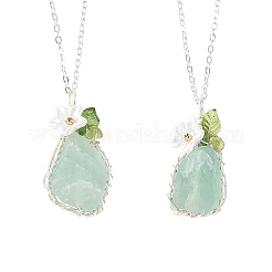 Pépites de fluorite verte naturelle brute avec pendentif en forme de fleur&nbsp;NJEW-TA00268