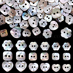 90 шт. 9 стиля 2-дырочные натуральные ракушечные пуговицы BUTT-PH0001-49