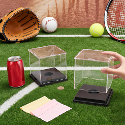 黒いベース付きの透明なアクリル製スポーツボール展示ケース  正方形  透明  12.5x12.5x12.5cm&nbsp;ODIS-WH0030-300