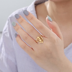 フィッシュボーンシェイプ 304 ステンレススチール カフリング 女性用  ゴールドカラー  内径：usサイズ9（18.9mm）&nbsp;RJEW-B035-07G