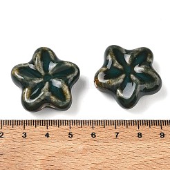 ヴィンテージの手作り磁器ビーズ  ファンシーアンティーク施釉磁器  花  濃い緑  27.5x29.5x11mm  穴：3.5mm&nbsp;PR-NH0003-01A