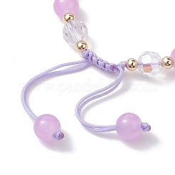 女性用フラワーガラス＆アクリル編みビーズ調節可能ブレスレット  プラム  内径：2~3インチ（5~7.5cm）&nbsp;BJEW-JB10446-02