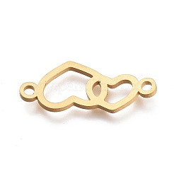 304ステンレススチールリンクコネクター  レーザー切断  接続された心  ゴールドカラー  8x20.5x1mm  穴：1.5mm&nbsp;STAS-O128-23G