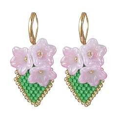 Handgefertigte Blumen-Bügelohrringe mit Glasperlen&nbsp;EJEW-MZ00487-01
