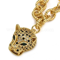 Collane a catena con ciondolo leopardo in zirconia cubica micro pavé in ottone&nbsp;NJEW-K385-01A-02